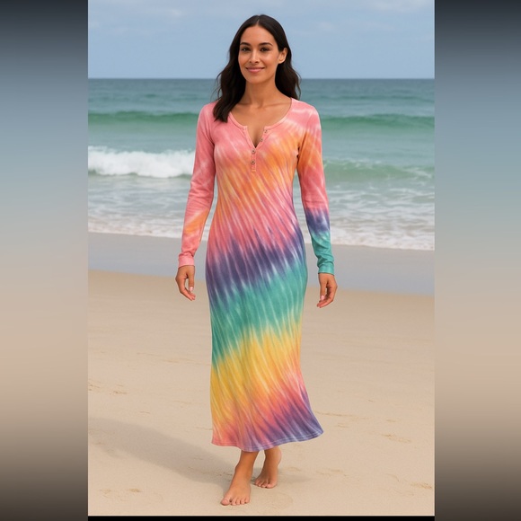 Young Fabulous & Broke Pink Orange Bodycon Long Sleeve Dress - Picture 2 of 8